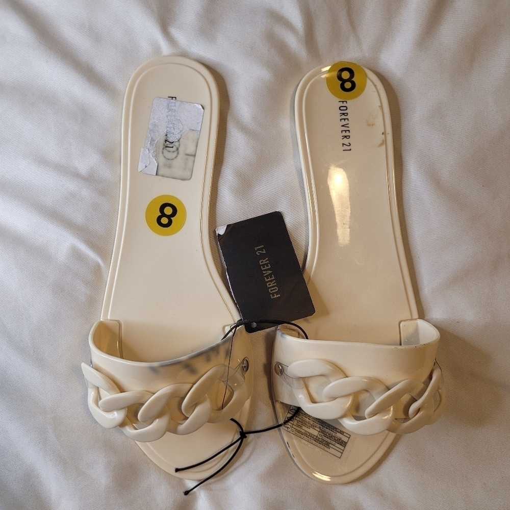 Forever 21 Off-White Chain Slide Sandals